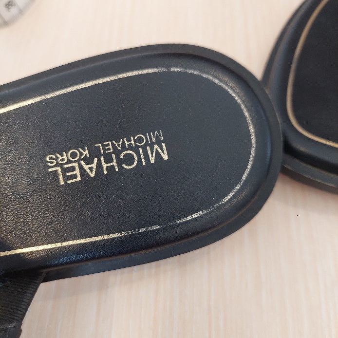 Michael Kors Black Aubrey Cutout Leather T-Strap Sandals | Gently Used |