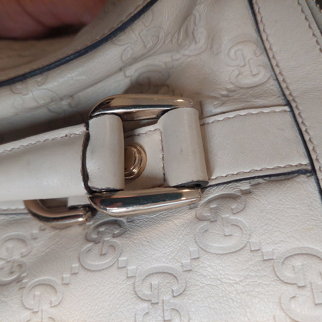 Gucci Ivory Leather Guccisma Abbey Boston Handbag | Pre Loved |