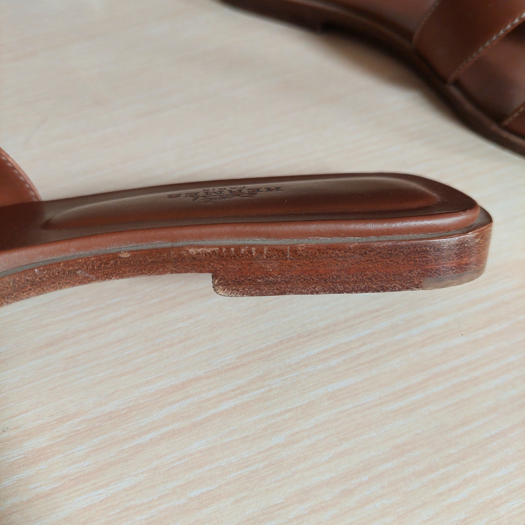 Hermes Brown Leather 'Oran' Sandals | Pre Loved |