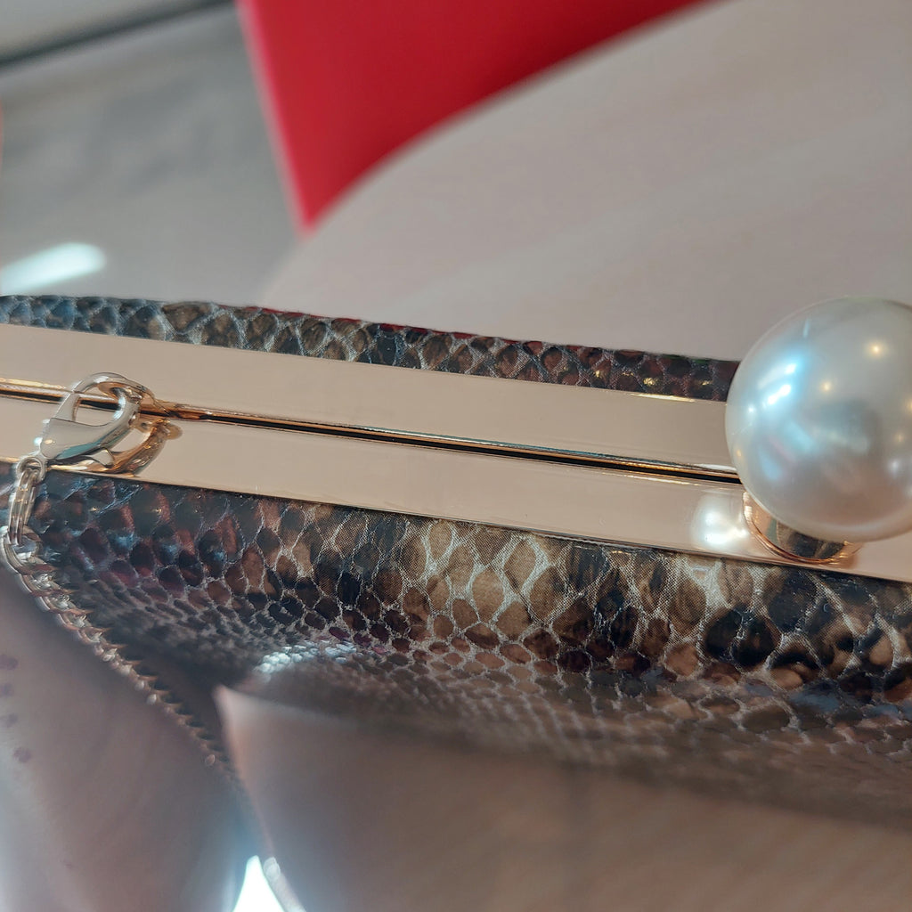 H&M Brown Snakeskin Pearl Box Convertible Clutch | Like New |