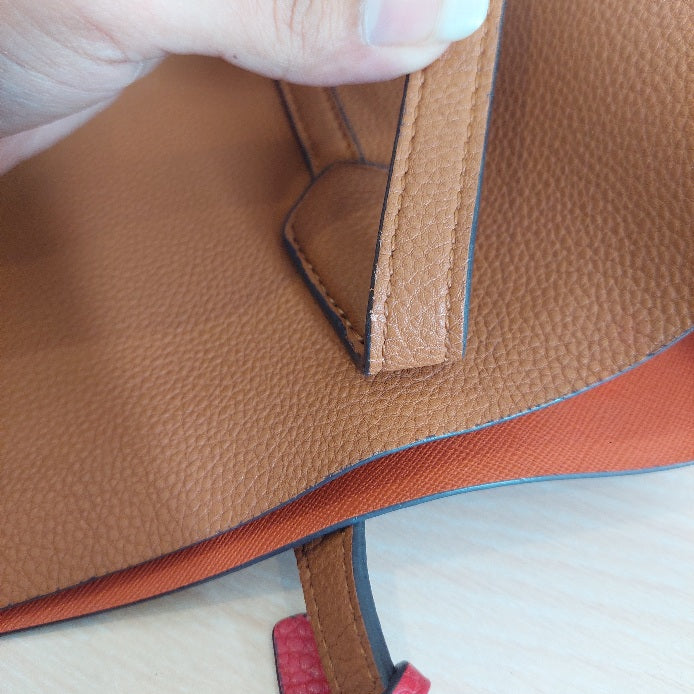 Tory Burch Brown Perry Triple Compartment Leather Tote Bag | Pre Loved |