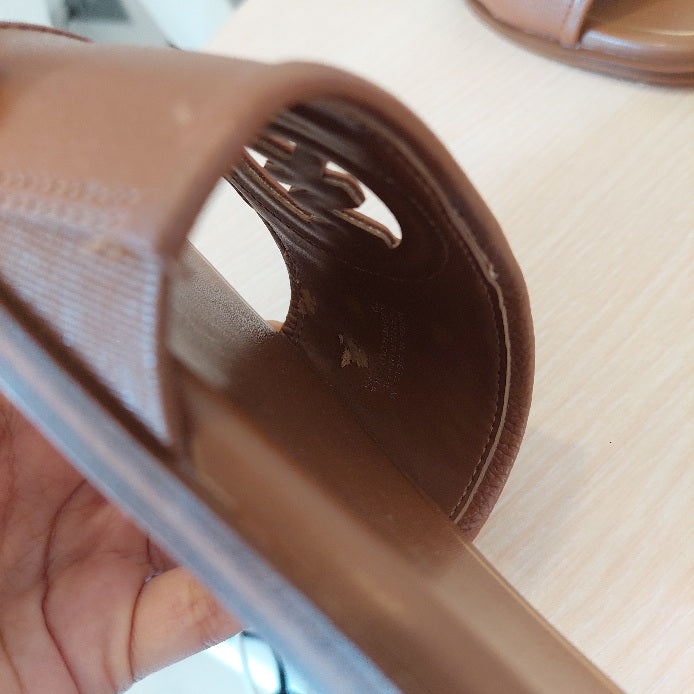 Michael Kors Brown Deanna Cutout Leather Slides | Brand New |