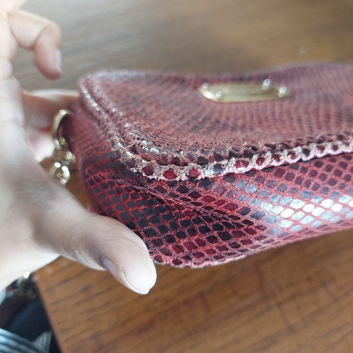Michael Kors Red Leather Python Pattern Small Crossbody Bag | Pre Loved |
