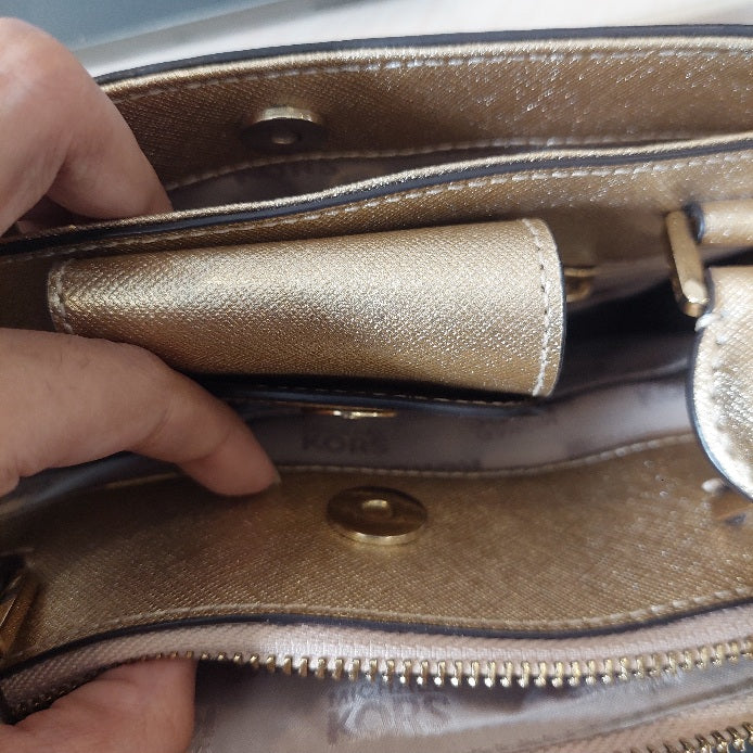 Michael Kors Karla Gold Leather Large Satchel Bag | Pre Loved |