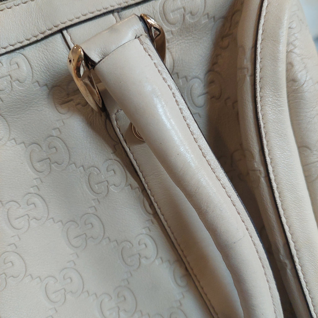 Gucci Ivory Leather Guccisma Abbey Boston Handbag | Pre Loved |