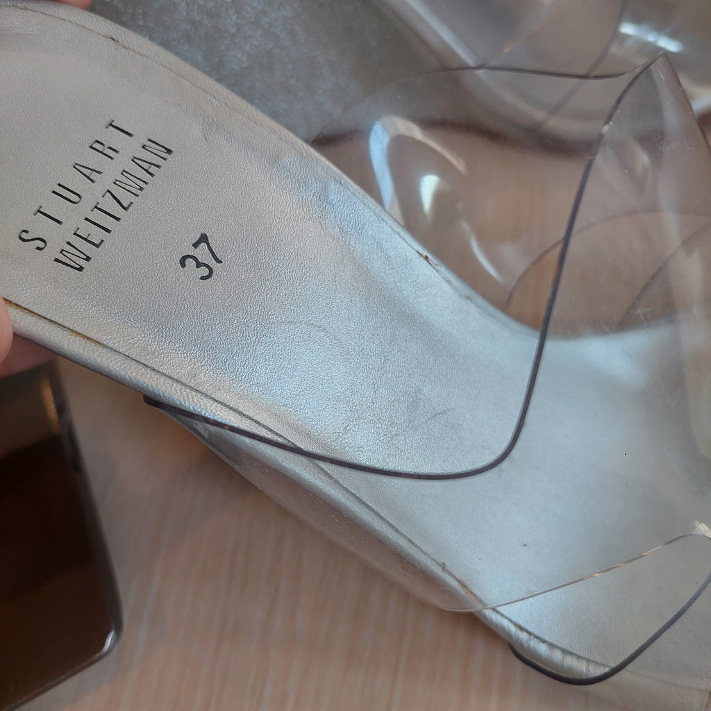 Stuart Weitzman Silver Glitter & Vinyl Wedges | Pre Loved |