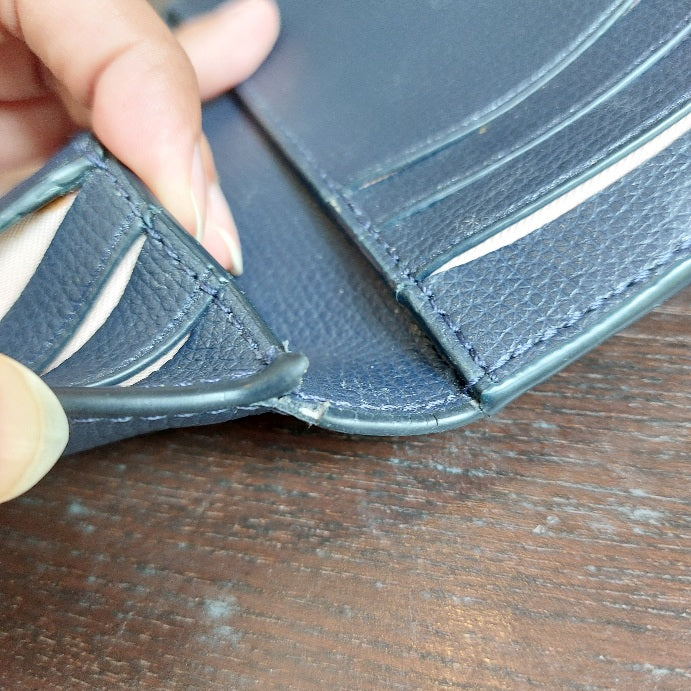 Kate Spade Navy Leather Small Slim Bifold Wallet | Pre Loved |