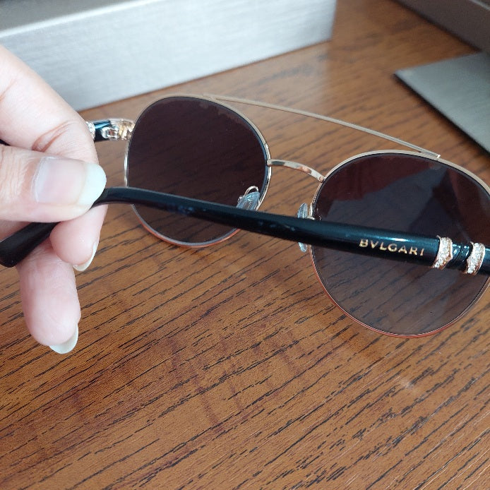Bvlgari Black Gold Jeweled Double Bridge 6085-B Aviator Sunglasses | Pre Loved |