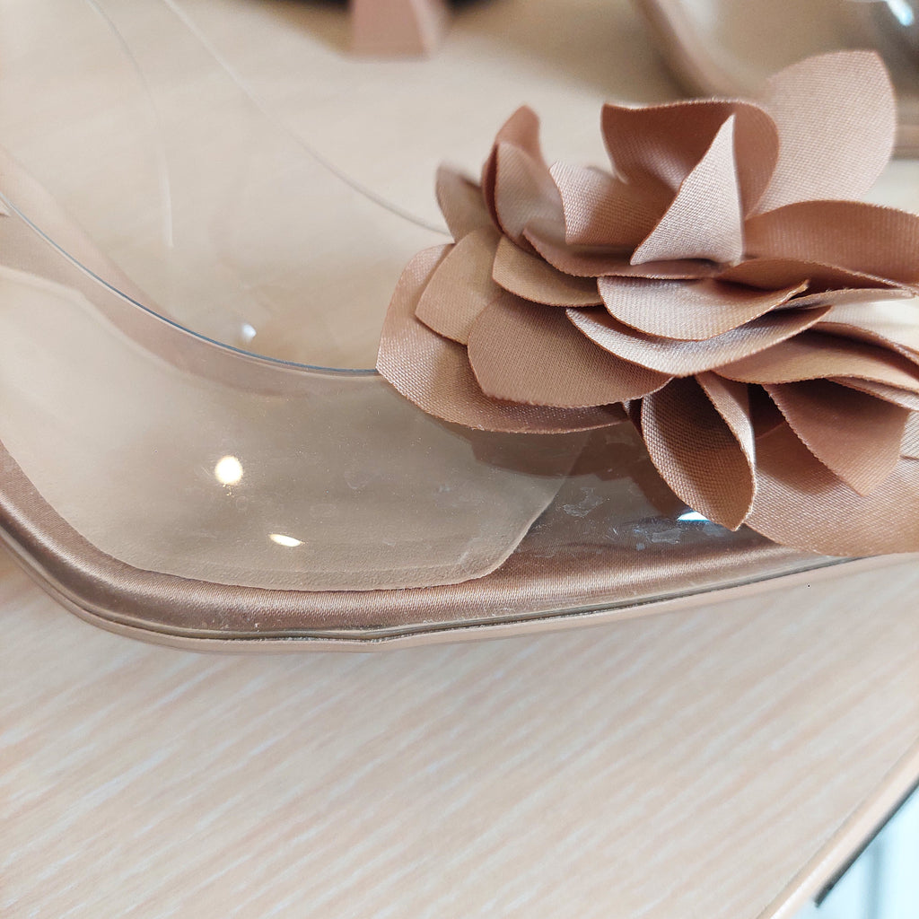 Zara Beige Pointed Toe Embellished Slingback Heels | Like New |