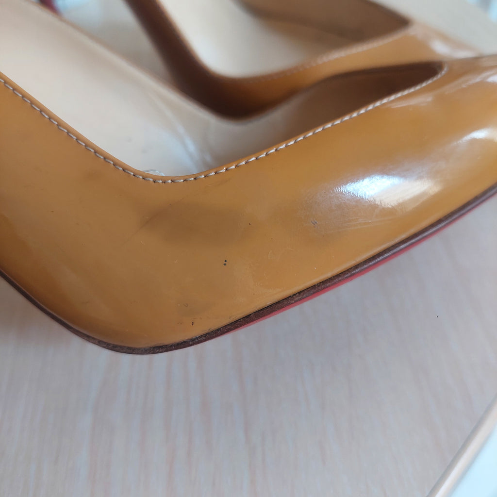 Christian Louboutin Fleuve 100 Nude Patent Leather Pumps | Pre Loved |