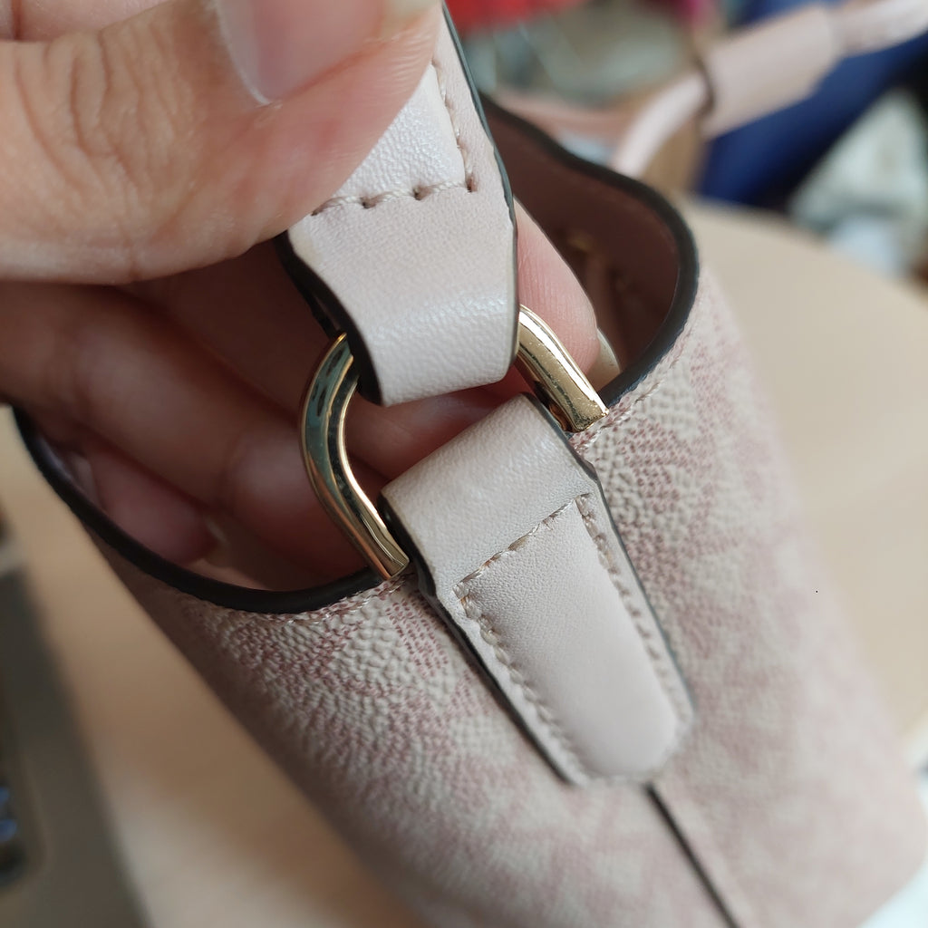Michael Kors Powder Blush Monogrammed Canvas 'Suri' Small Bucket Bag | Gently Used |