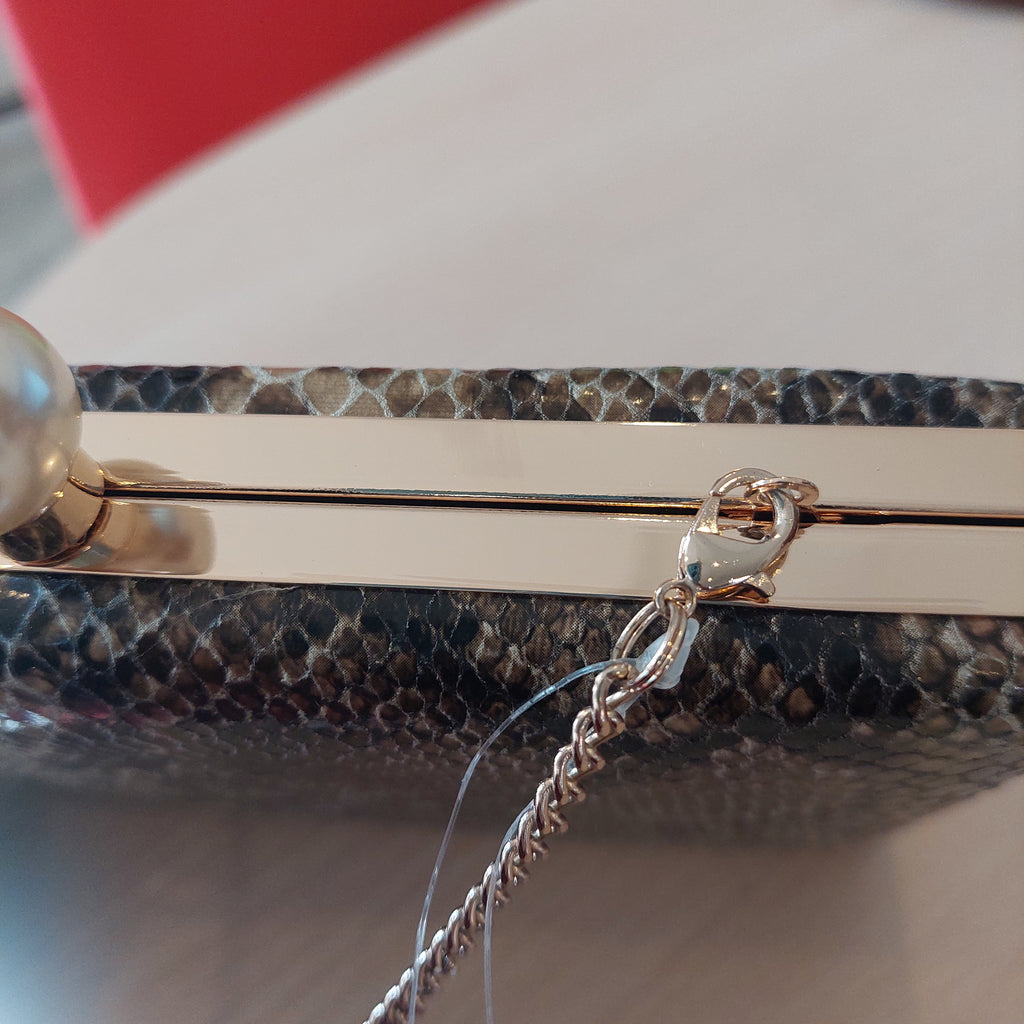 H&M Brown Snakeskin Pearl Box Convertible Clutch | Like New |