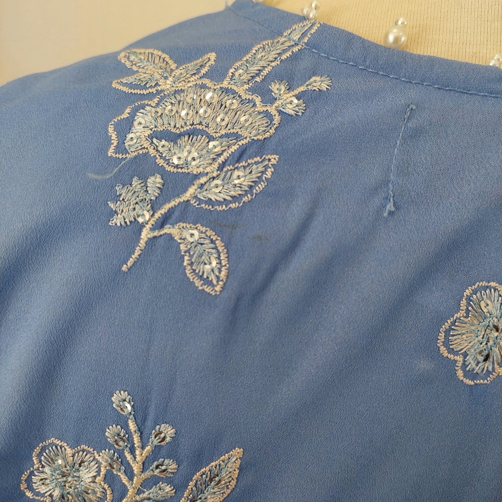 Sana Safinaz Blue & White Pearls & Embroidered Kurta | Gently Used |