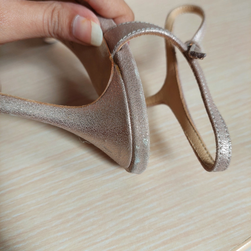 Sergio Rossi Rose Pink Metallic Leather Heels | Pre Loved |