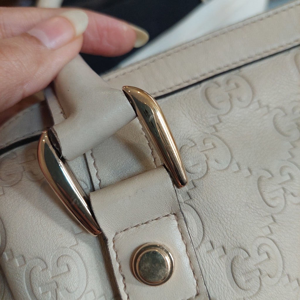 Gucci Ivory Leather Guccisma Abbey Boston Handbag | Pre Loved |