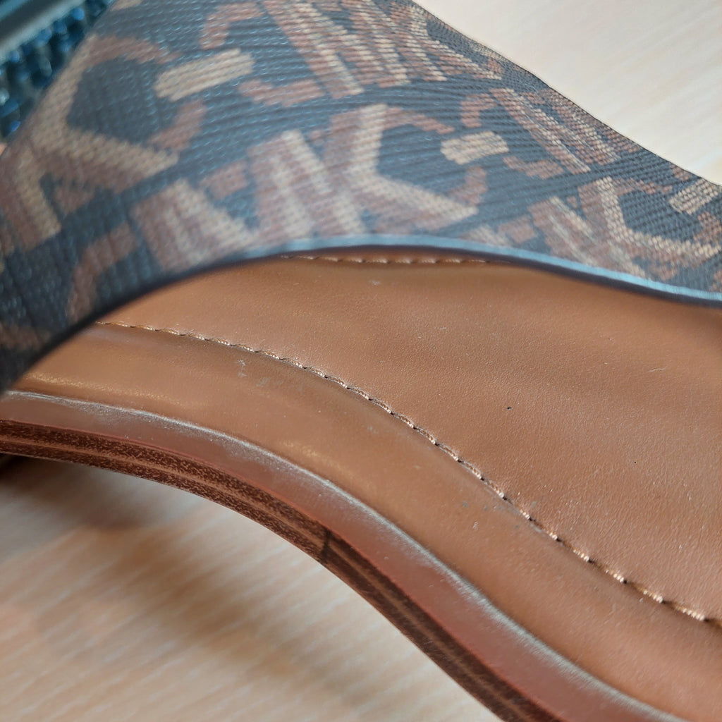 Michael Kors Brown Leather 'Daniella Empire' Logo Sandals | Gently Used |