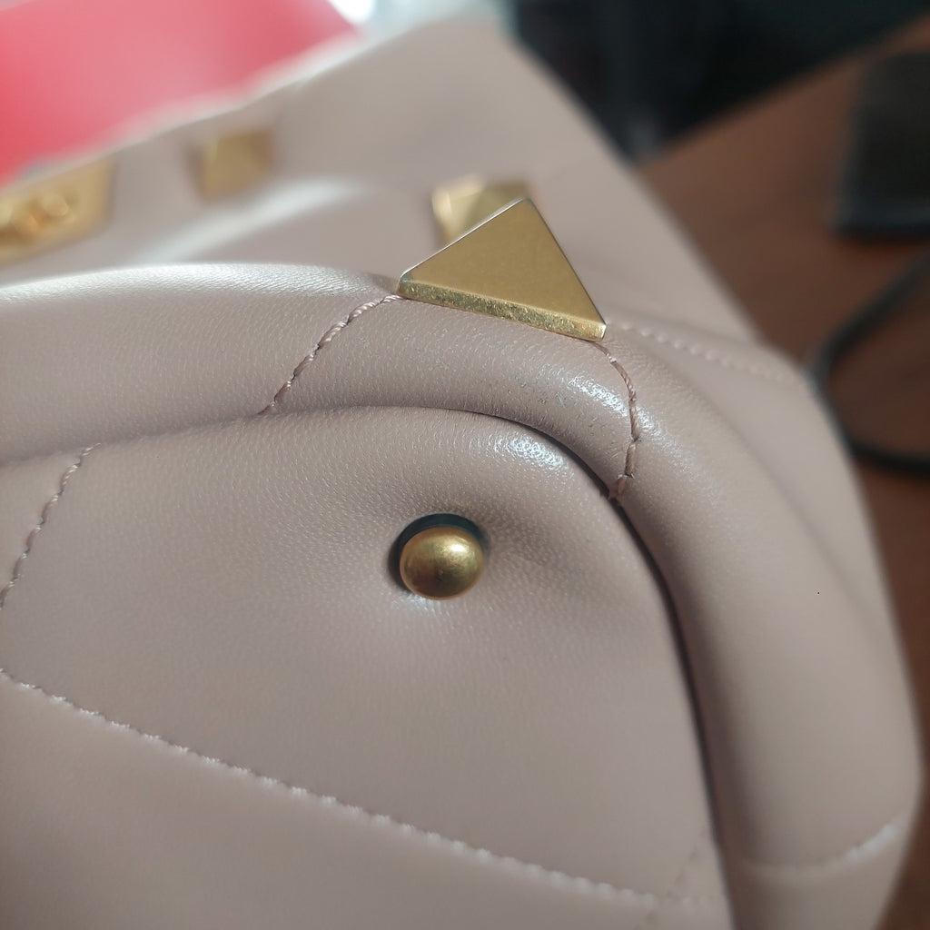 Valentino Rose Cannelle Leather Medium Roman Stud Top Handle Bag | Pre Loved |