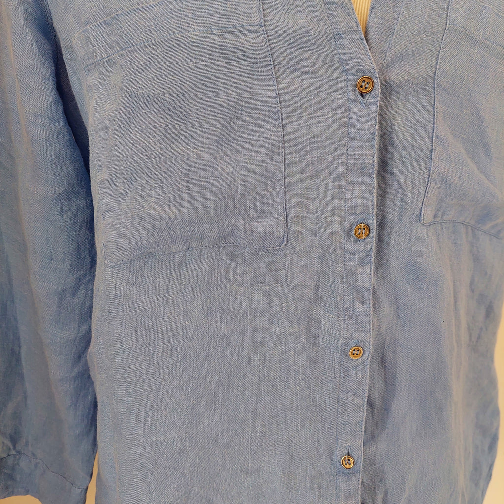 Zara Blue 100% Linen Button Down Shirt | Gently Used |
