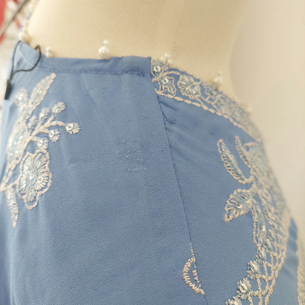 Sana Safinaz Blue & White Pearls & Embroidered Kurta | Gently Used |