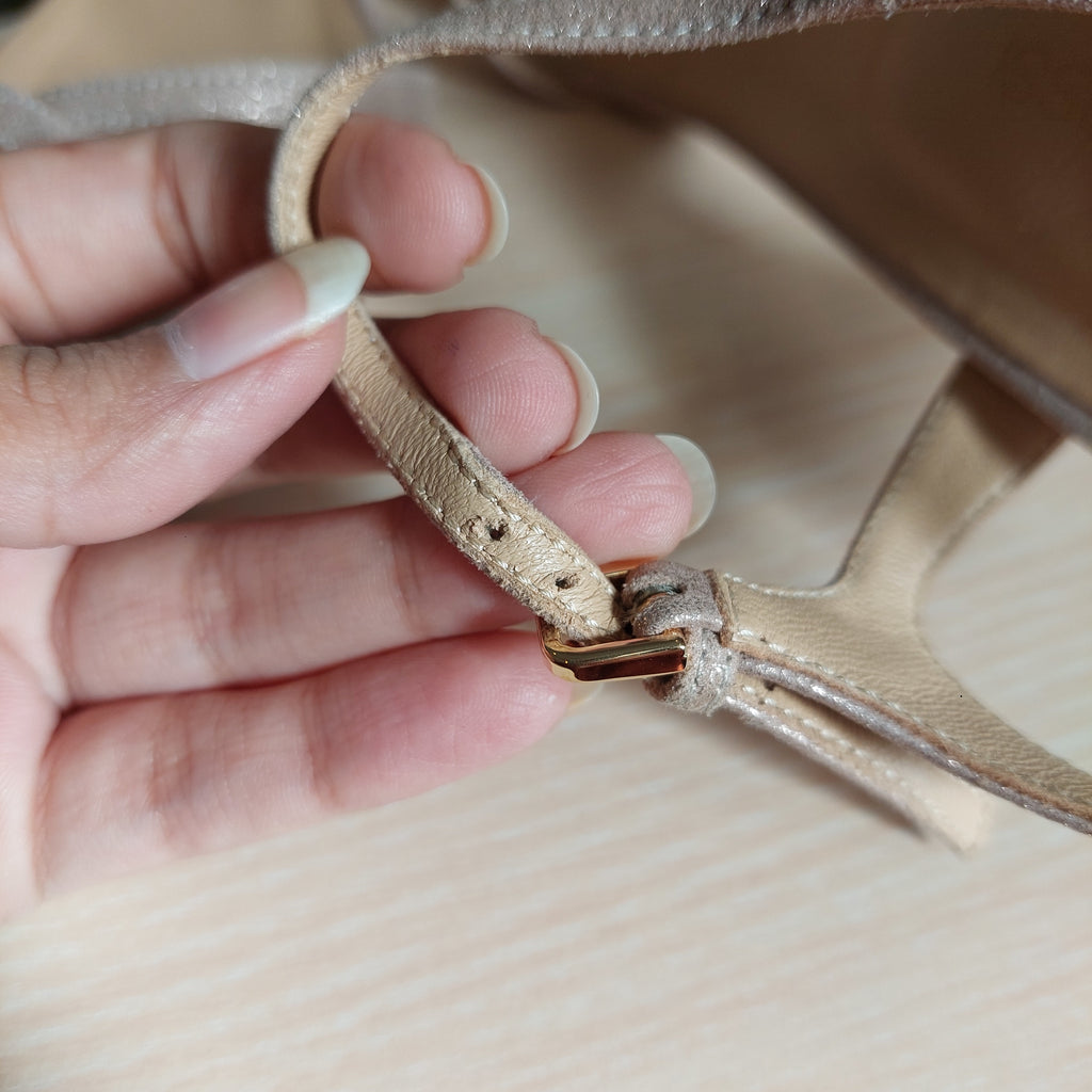 Sergio Rossi Rose Pink Metallic Leather Heels | Pre Loved |