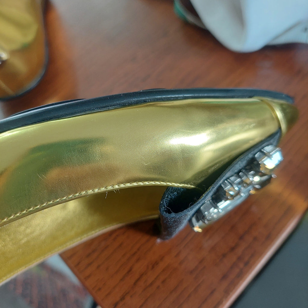 Jimmy Choo Metallic Yellow Leather Embellished Ballet Flats | Gently Used |