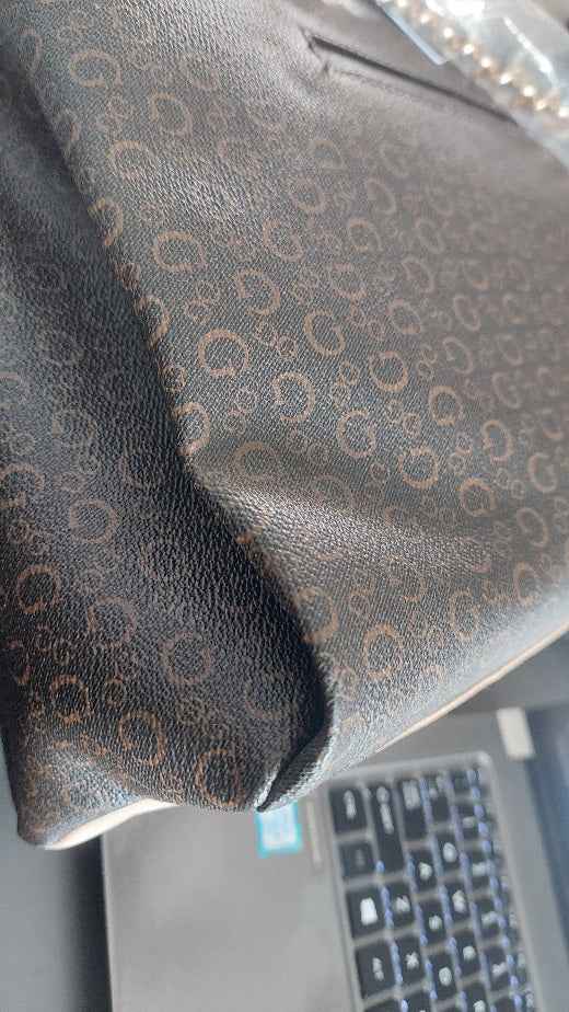 GUESS Brown & Beige Brooker Logo Satchel Bag | Brand New |