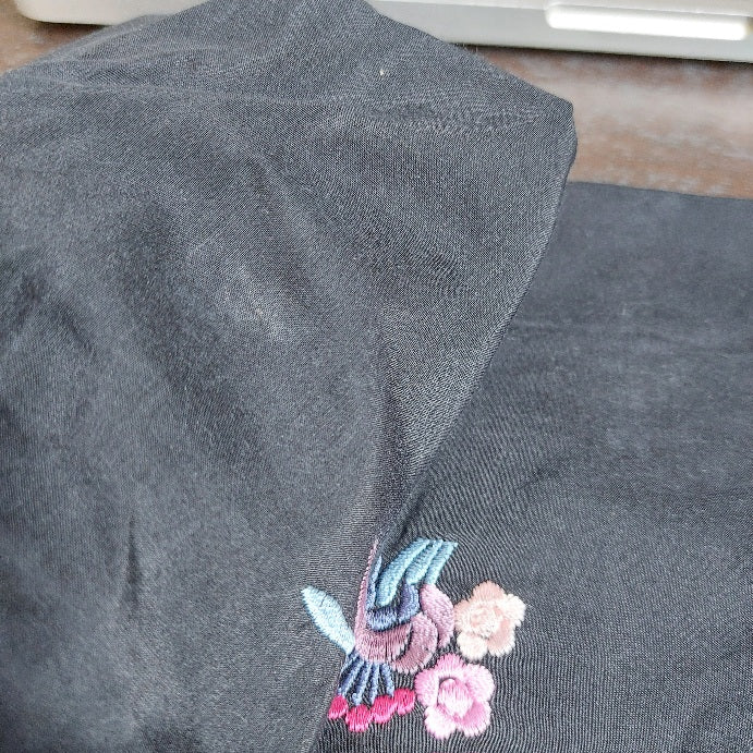 ZARA Black Floral Embroidered Collared Button Down Shirt | Gently Used |