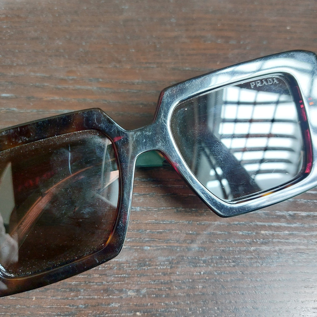 Prada Dark Brown Tortoise 2AU06B Rectangle Sunglasses | Pre Loved |