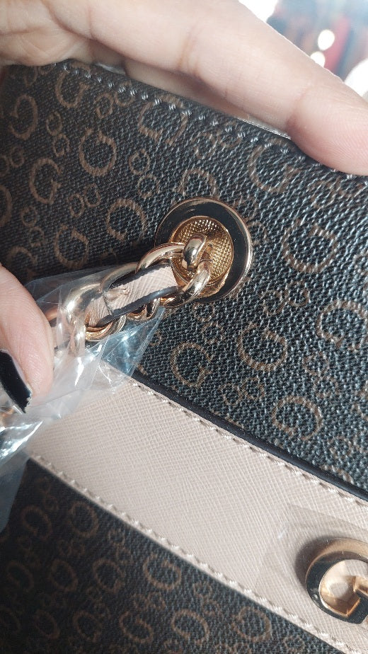 GUESS Brown & Beige Brooker Logo Satchel Bag | Brand New |