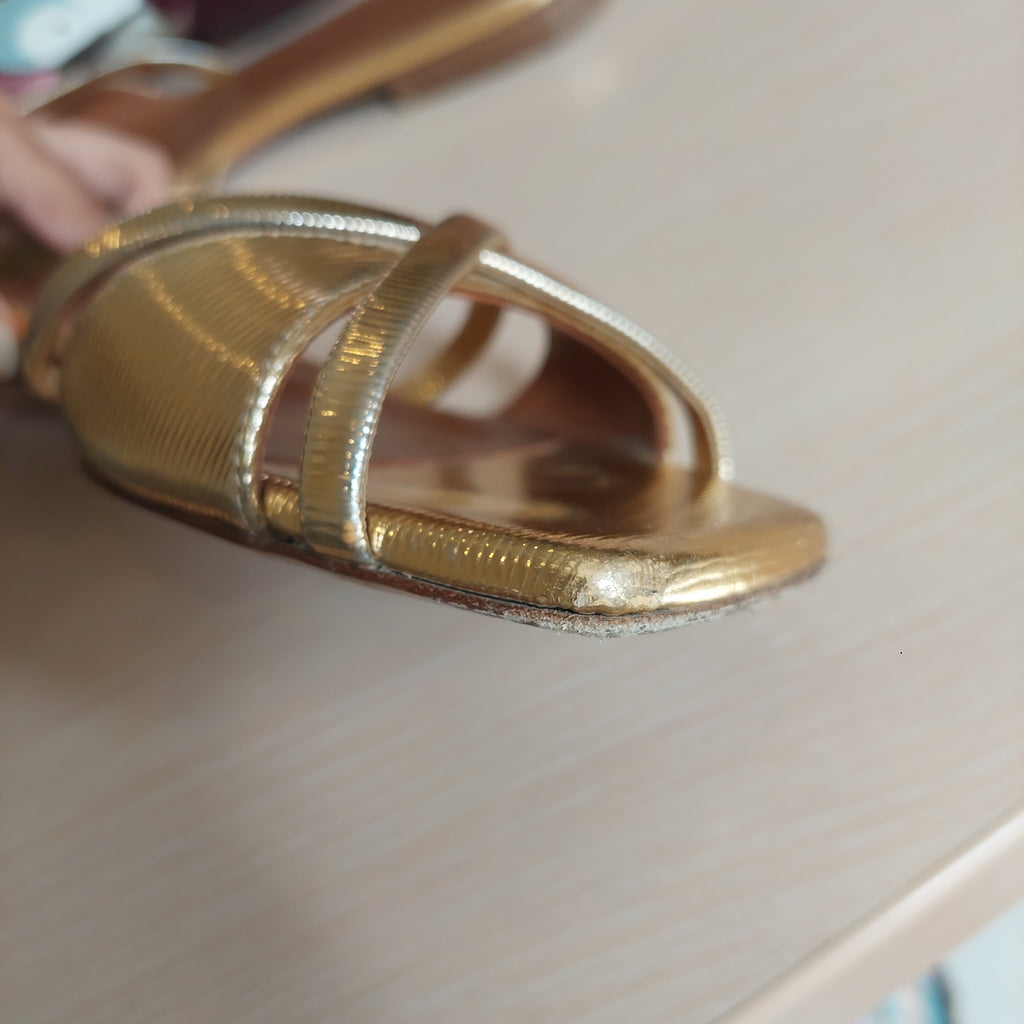 Malone Souliers Gold Textured Leather Penn Flat Slides | Pre Loved |