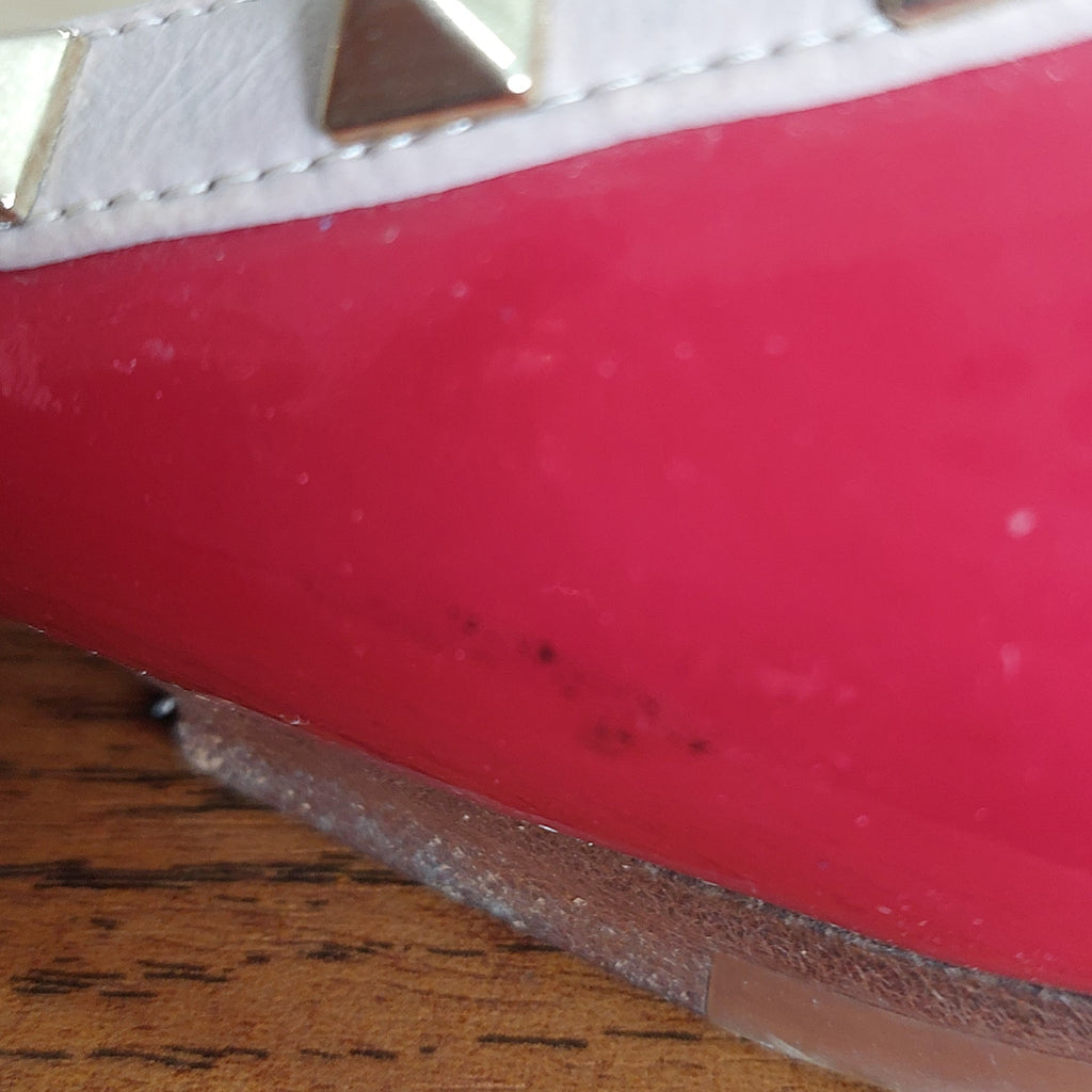 Valentino Red Patent Leather Rockstud Pointed Toe Ballerina Flats | Pre Loved |