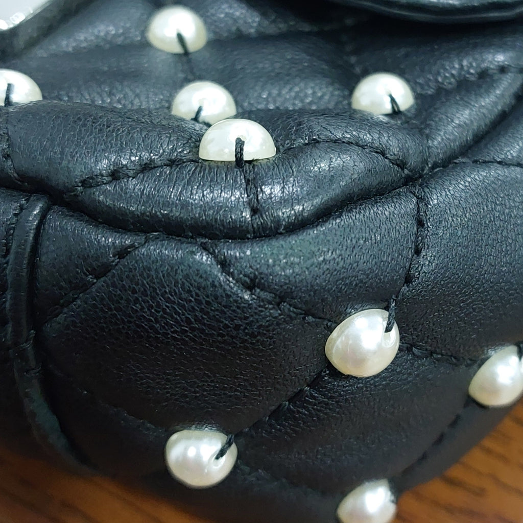 Michael Kors Black Quilted Leather Faux-Pearl Embellished 'Sloan' Shoulder Bag | Gently Used |