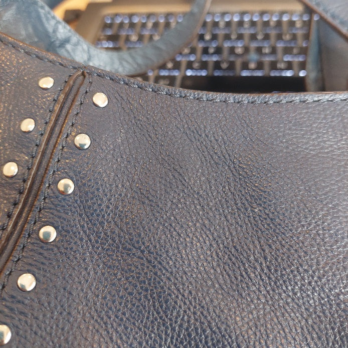 Michael Kors Astor Navy Blue Leather Silver Studded Hobo Bag | Pre Loved |