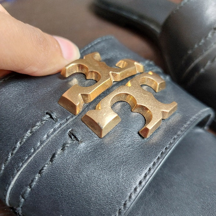 Tory Burch Black Leather 'Everly' Slide Sandals | Gently Used |