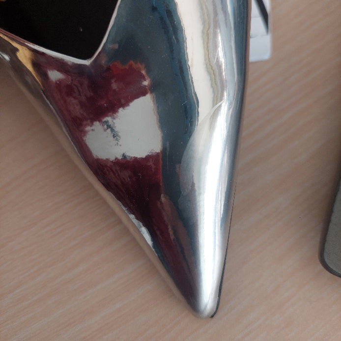 ZARA Silver Pointed Metallic Mules | Brand New |