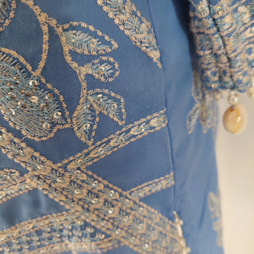 Sana Safinaz Blue & White Pearls & Embroidered Kurta | Gently Used |