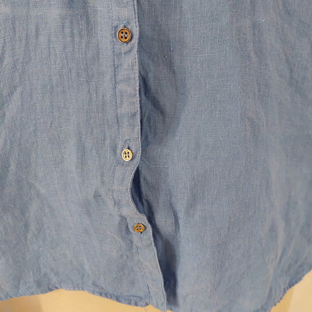 Zara Blue 100% Linen Button Down Shirt | Gently Used |
