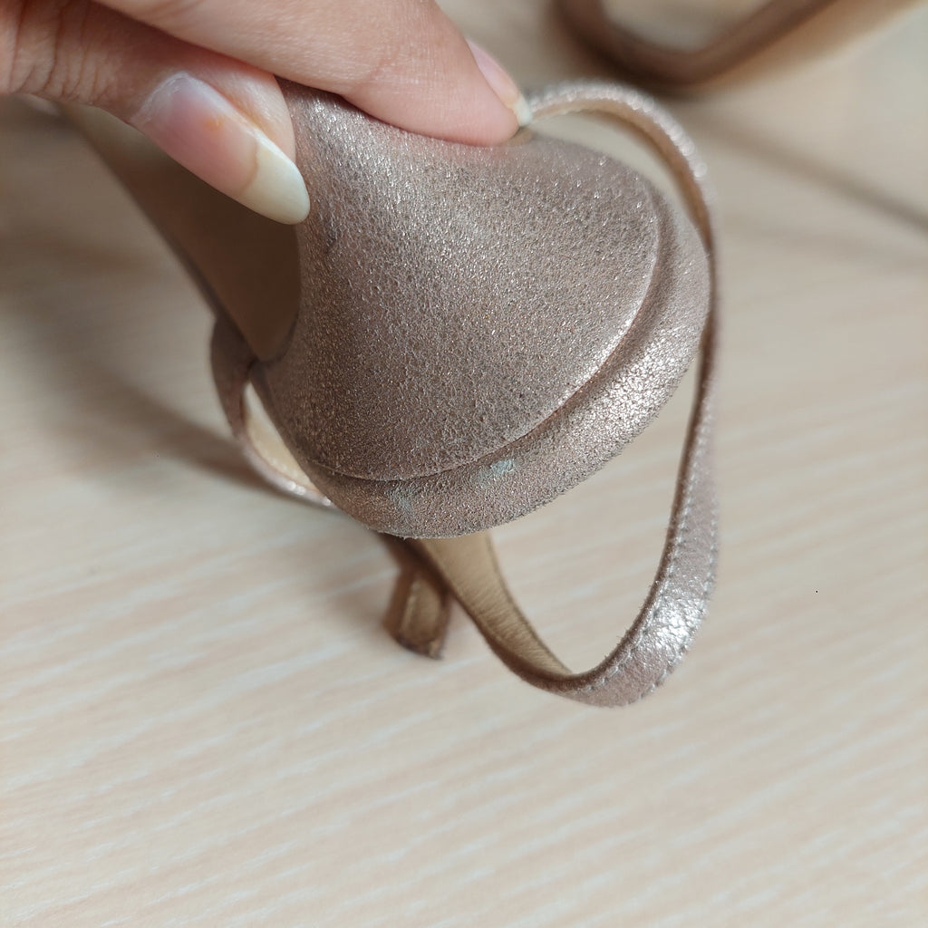 Sergio Rossi Rose Pink Metallic Leather Heels | Pre Loved |