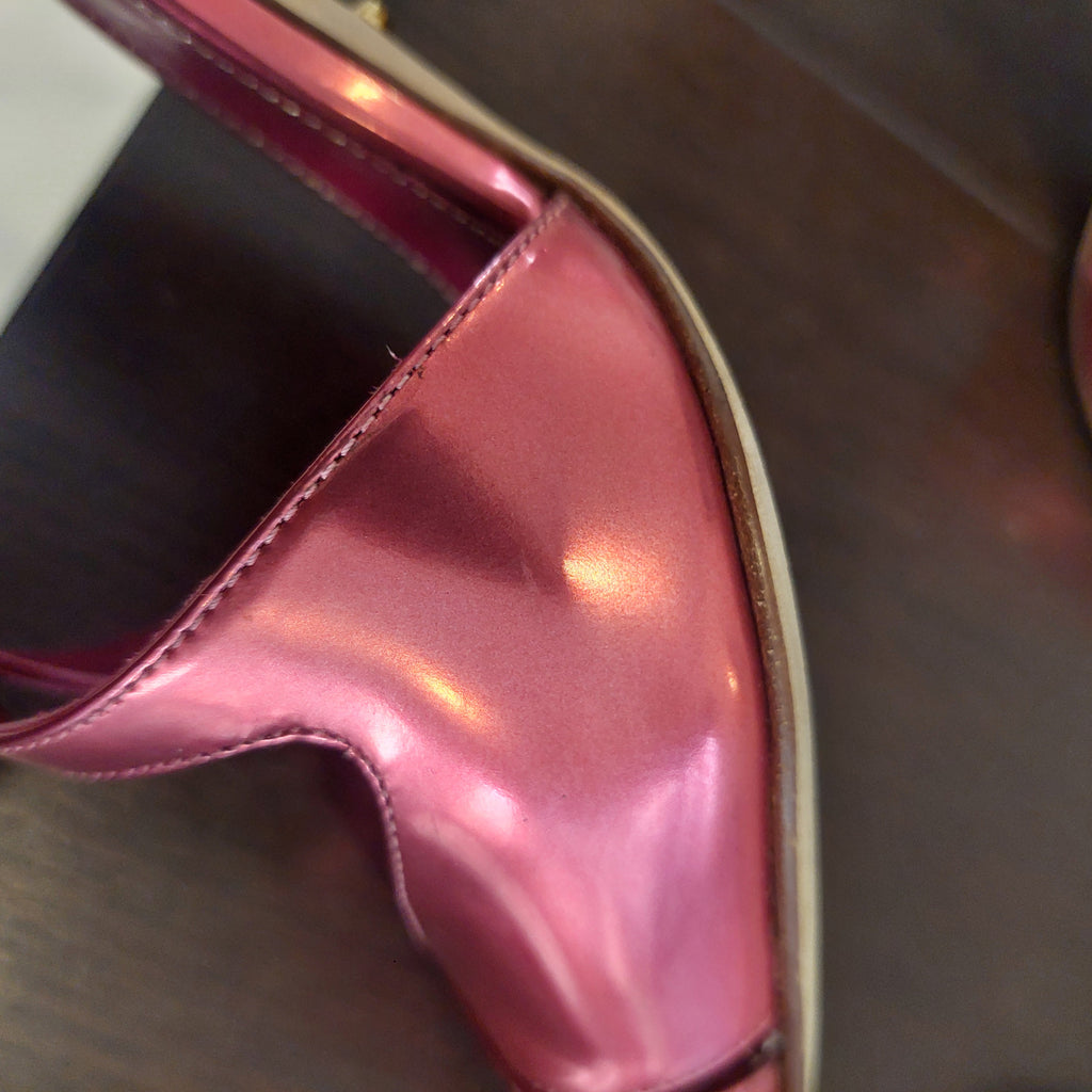 Sergio Rossi Pink Metallic Leather Pointed Sling-Back Heels | Gently Used |