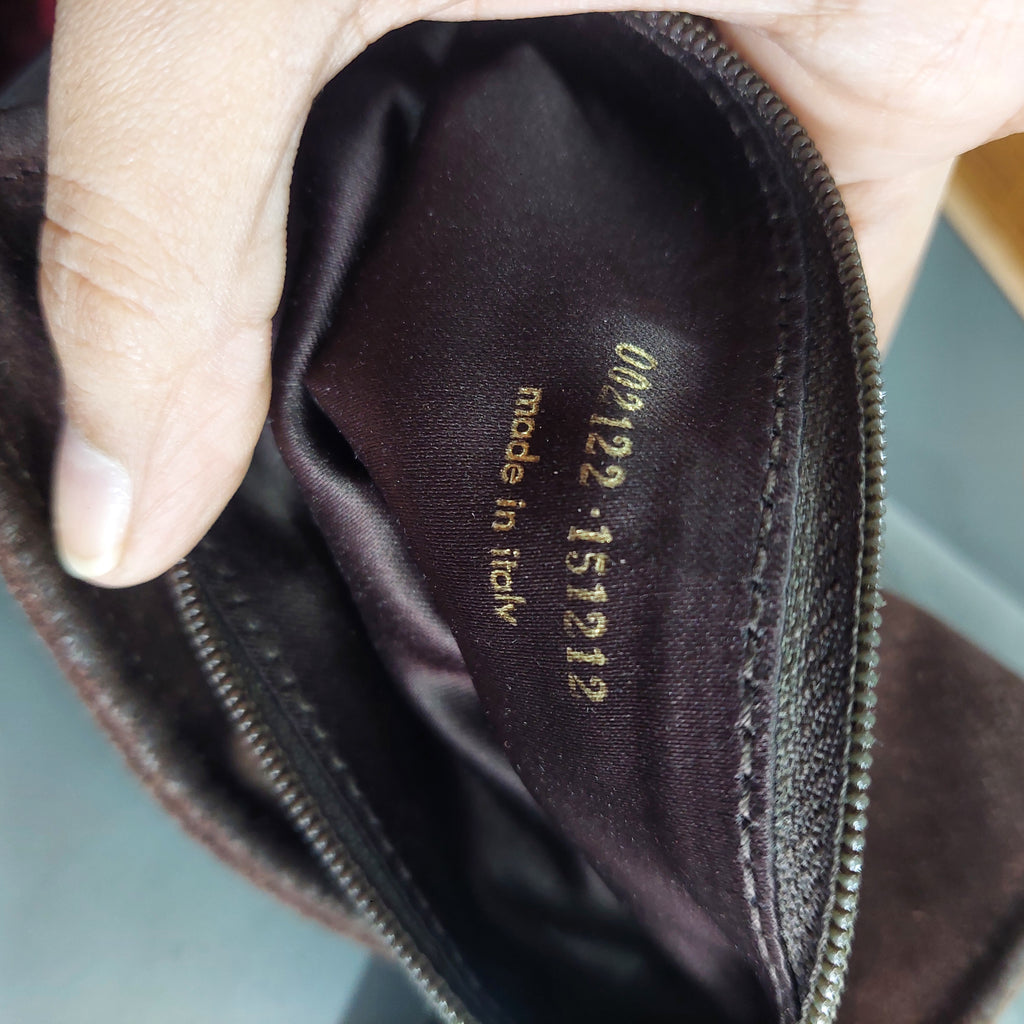 Yves Saint Laurent Vincennes Dark Chocolate Brown Suede Leather Gold Handle Bag | Pre Loved |