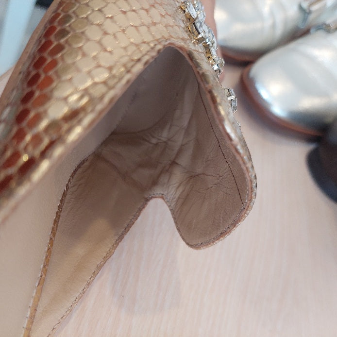 Michael Kors Gold Edie Metallic Nickel Jeweled Leather Sandals | Gently Used |