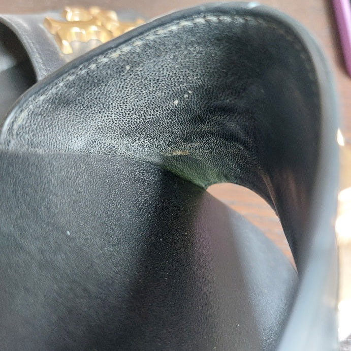 Tory Burch Black Leather 'Everly' Slide Sandals | Gently Used |