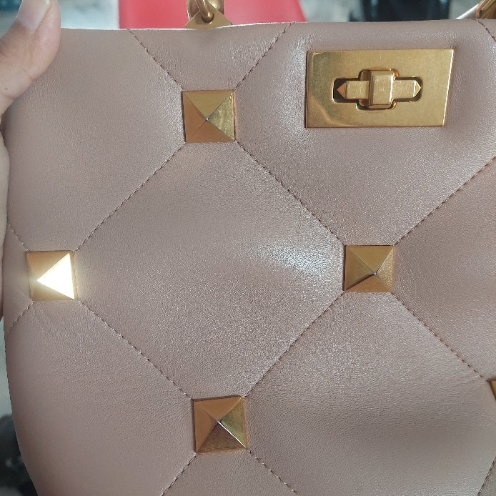 Valentino Rose Cannelle Leather Medium Roman Stud Top Handle Bag | Pre Loved |