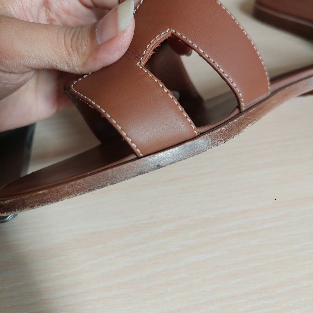 Hermes Brown Leather 'Oran' Sandals | Pre Loved |