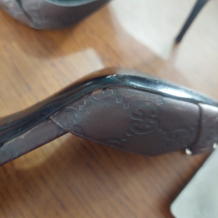 Gucci Brown Guccissima Leather Horsebit D'orsay Peep Toe Pumps | Pre Loved |