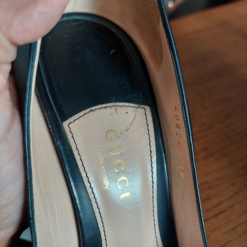 Gucci Black Leather Aneta Double Strip Pumps | Pre Loved |