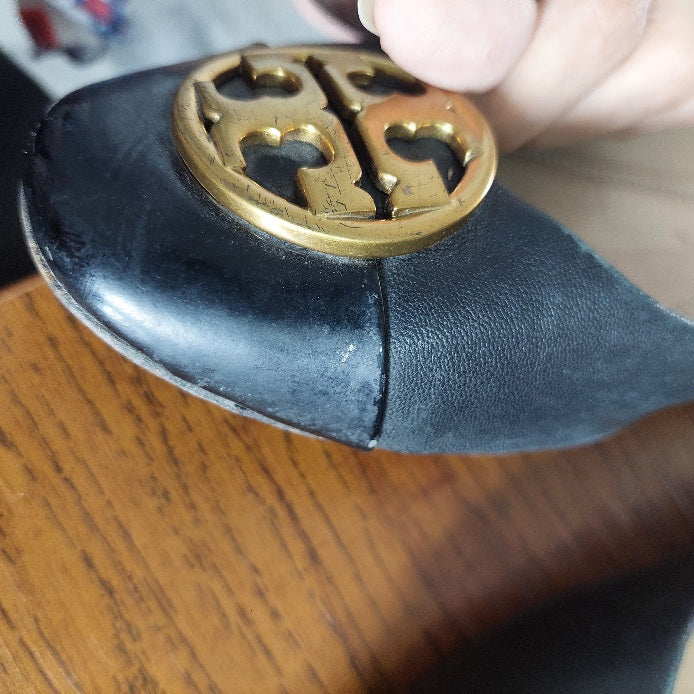 Tory Burch Black Leather Chelsea Cap-Toe Ballet Flats | Pre Loved |