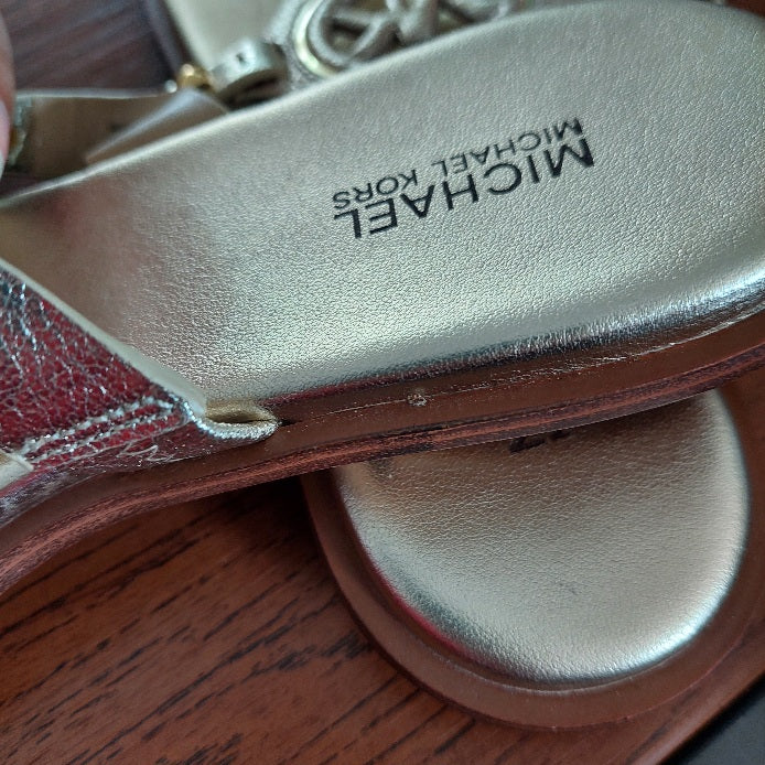 Michael Kors Metallic Gold Aubrey Leather Sandals | Gently Used |