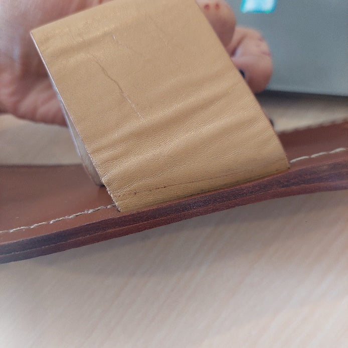 Tory Burch Beige Leather 'Lowell 2' Flat Slide Sandals | Pre Loved |