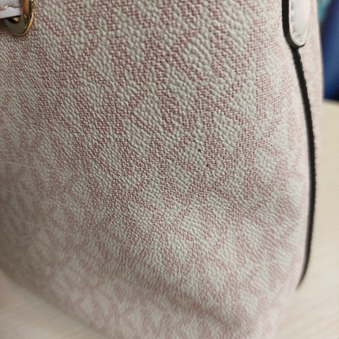 Michael Kors Powder Blush Monogrammed Canvas 'Suri' Small Bucket Bag | Gently Used |